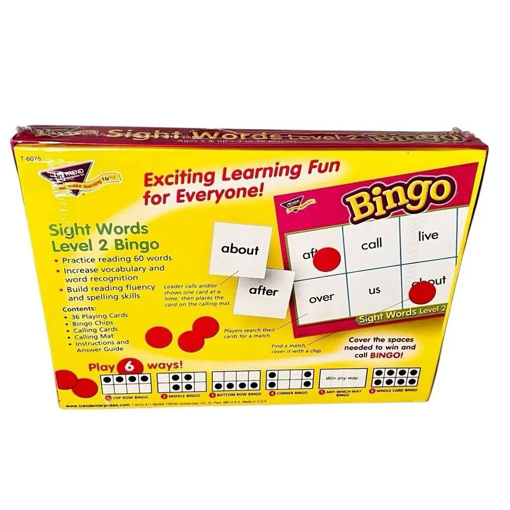 Sight Words Level 2 Bingo game by Trend Enterprises New Sealed in Box
